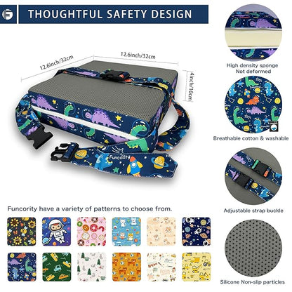 Toddler Booster Seat for Dining Table, Portable Booster Seat for Kitchen Chair, 4 Inch High-Density Foam Cushion with Adjustable Safety Straps and Non-Slip Bottom, Perfect for Kids Travel and Daily