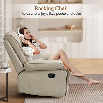 Nursery Rocking Chairs,Velvet Rocker Recliner Nursing Chair,Oversized Nursery Recliner Glider Chair with Extra Wide Footrest for Breastfeeding,Beige