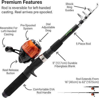 Kids Fishing Pole, Kids Portable Telescopic Fishing Rod Set, Tackle Box and Fishing Net Combo Kit, Kids Fishing Gear for Boys and Girls Age 5-10 and Youth