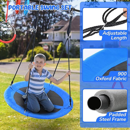 Hapfan 65 ft Ninja Warrior Obstacle Course for Kids with Swing, Ninja Rope Course with 11 Obstacles for Backyard Outside, Tree Slackline Jungle Gym Outdoor