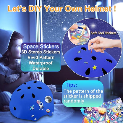 Kids Bike Helmet with DIY Stickers and Knee Pads Elbow Pads Wrist Guard Set for Ages 3-8-14 Toddler Boys Girls Helmet for Roller Skates Cycling Skateboarding Bicycle Scooter