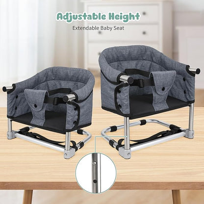 Booster Seat for Dining Table: Portable Toddler Booster Chair with Safety Buckle and Height Adjustable, Foldable Baby Feeding Chair, Kids High Chair Booster Seat for Kitchen Home Travel - Yellow