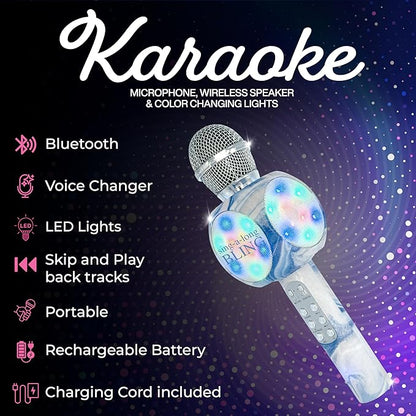 Sing-Along Bluetooth Karaoke Microphone and Bluetooth Stereo Speaker, Swirl Edition, All-in-One (Swirl Blue)