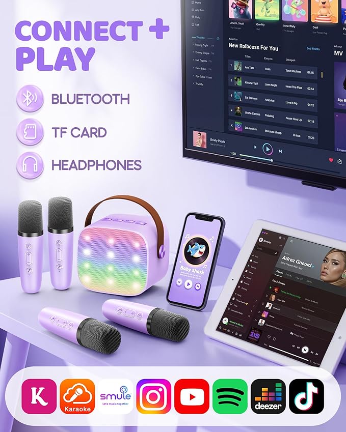 YLL Mini Karaoke Machine for Kids Adults: Portable Loud Speaker with 4 Wireless Microphones -Most Popular Birthday Party Gifts for Girls Boys 3, 4, 5, 6, 7, 8, 9, 10+ Year Old Toys(Purple)