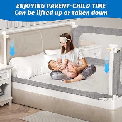 3-Piece Full Size Bed Rails for Toddlers, with Headboard Rod -Height Adjustable Baby' Safety Bed Rails Guard for Full Size Bed(3Pack 74.8"x74.8"x54"-Gray)