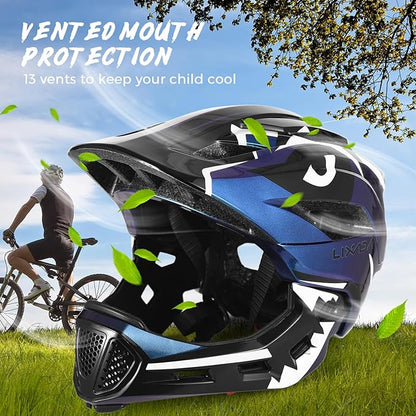Lixada Kids Bike Helmet Adjustable Detachable Full Face Helmet for Cycling Helmet for Children Bicycle, Skateboard, Scooter, Protective Gear (20.5-22 Inches)
