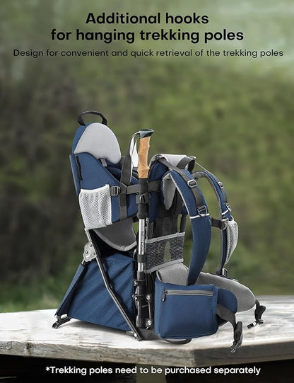 besrey Baby Backpack Carrier, Toddler Hiking Backpack with Safety 3-Height Seat, Adjustable Straps&Waist Belt, Foldable Frame Lightweight Large Capacity Child Carrier for Hiking (Blue/Grey)