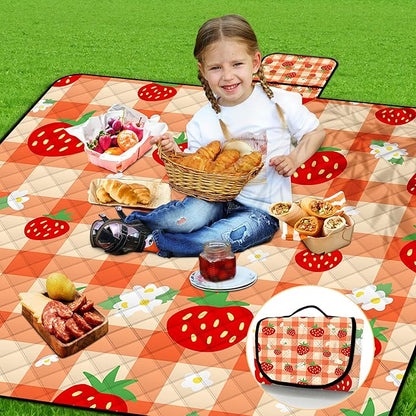 Extra Large Picnic Blanket Waterproof,80"x 80"Foldable Machine Washable Beach Blanket,Outdoor Blanket for 6-8 Adults,Suitable for Indoor Crawling,Park Beach,Camping,Hiking,Family Travel(Orange)