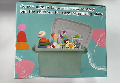 Baby Toys for 6 to 12 Months, Montessori Sensory Bins & Teething Toys, 6 in 1 Stacking Blocks, Rings, Eggs, Spinner, Crab Shape, 27 Pieces, Ages 6-36 Months