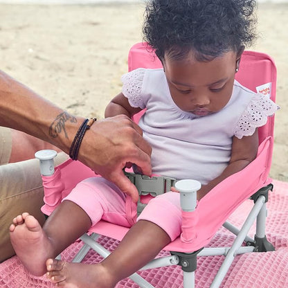 Bright Starts Pop 'N Sit Portable Booster, Indoor/Outdoor Use, Floor Seat with Feeding Tray, Pink, 6 Mos - 3 Yrs