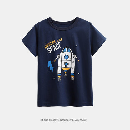 Round-neck Shirt Cartoon Short Sleeve Printed Short Sleeve