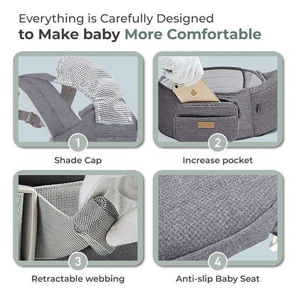 FRUITEAM Baby Carrier with Hip Seat for Breastfeeding, One Size Fits All - 6-in-1 Adjustable Toddler Carrier with Lumbar Support, All Seasons, Adapt to Newborn, Infant & Toddler (Greyish)