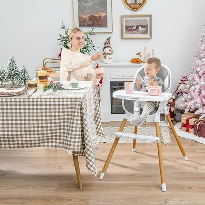 BABY JOY Convertible Baby High Chair, 3 in 1 Highchair w/Adjustable Legs, Dishwasher Safe Tray, Detachable PU Cushion, Footrest, 5-Point Harness for Babies Infants Toddlers (Gray)