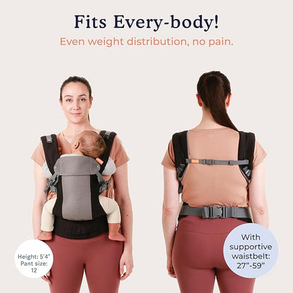 Beco Gemini Baby Carrier from Newborn to Toddler - Certified Ergonomic Newborn Baby Carrier for Infants and Children of 7-35 lbs - M Shape, Adjustable Seat, Breathable 3D Mesh (Cool Black)