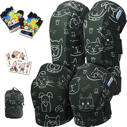 Soft-Style Kids Knee and Elbow Pads with Bike Gloves, Flexible Impact-Resistant Gear for Ages 2-11, Designed for Balance Bikes, Roller-Skating, and Skateboarding