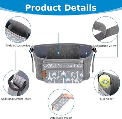 Accmor Universal Stroller Organizer with Detachable Phone Bag, Stroller Bag Caddy Organizer Stroller Accessories for Uppababy, Baby Jogger, Nuna, Doona, Britax Strollers
