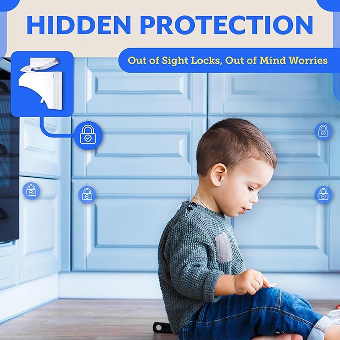 6 Pack Magnetic Cabinet Locks for Babies (with 2 Keys), Eco Baby Magnetic Baby Proofing Cabinet Locks, Child Locks for Cabinets Drawers Doors for Back to School, Easy Installation No Tools Required