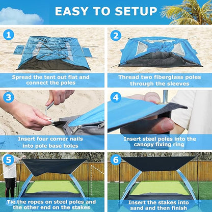 Gorich Beach Tent with Canopy - Easy Setup 3-4/5-6/7-8 Person Portable Sun Shelter, UPF 50+ UV Protection Sun Shade, Lightweight & Compact Beach Cabana for Family Travel