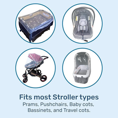 Enovoe Mosquito Net for Baby Stroller and Crib - Durable Mesh Bug Net Cover with Elastic Edge - Fits Strollers, Bassinets, Playards, and Mini Cribs - Travel Essential for Newborns - 63x64-Inch (White)