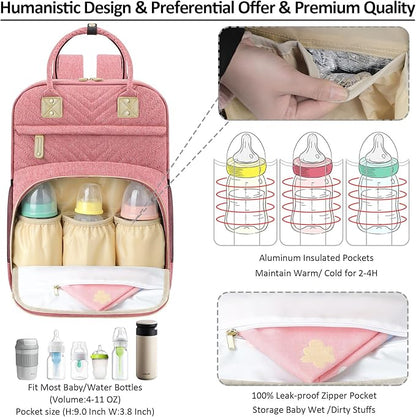 Baby Diaper Bag Backpack Tote for Women Large Capacity with Insulated Pockets Multifunctional Waterproof Diaper Bags For Baby Girl Boy Mama Maternity Travel Bag Pink