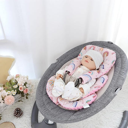 Infant Car Seat Insert, Car Seat Head Support Baby Girls Boys, Soft & Reversible Newborn Carseat Insert Cushion with 2 Strap Covers, for Stroller, Swing, Bouncer (Pink Rainbow)