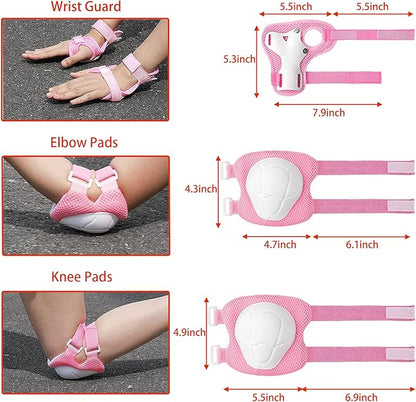 Kids Bike Helmet Set Adjustable for Children, Boys, Girls and Teenagers Aged 3-8 Years Includes Elbow, Knee, Wrist Guards Children's Helmet Protection Set for Bikes SkateboardsRollerskates