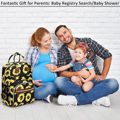 Diaper Backpack Tote Large Capacity, Baby Bag with Insulated Pockets Multifunctional Diaper Bags For Baby Girl Boy Women Waterproof Bags Mama Maternity Bag Sunflower