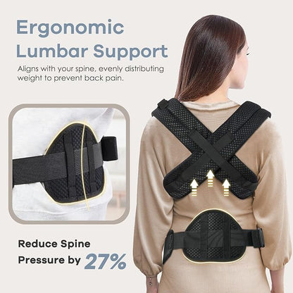 Baby Carrier with Lumbar Support, Cozy Baby Carrier Newborn to Toddler with Adjustable Seat Size, Ergonomic Infant Carrier with 3-Way Carry, Front Facing Toddler Hodler Carrier for Mom & Dad, Black