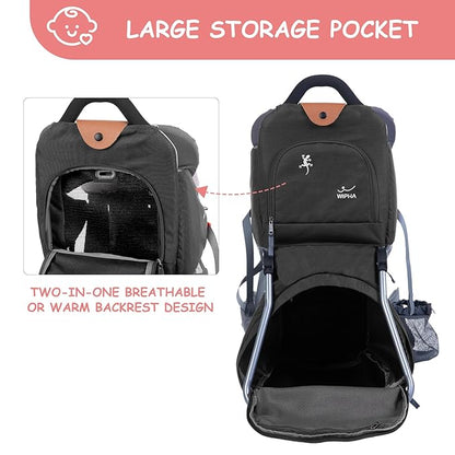 Wipha Baby Backpack Carrier, Toddler Carrier with Canopy, Adjustable and Safe Hiking Backpack for Baby(Creeper III-Black)