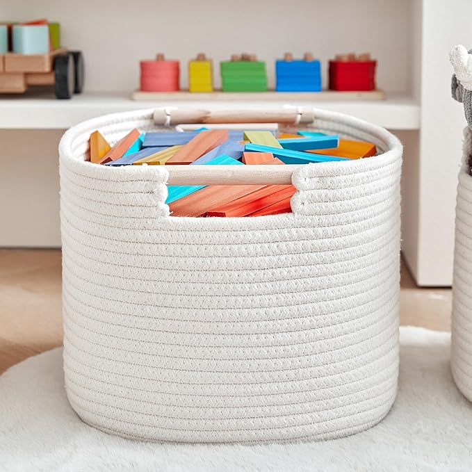 3 Pack Storage Basket for Cabinet and Toy Organization - 13"x9.8"x8.7" Baskets for Storage - Baby Toy Bin - Toy Storage Organizer - Ideal for Empty Gift Baskets to Fill-White