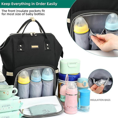 Diaper Bag Backpack, Diaper Bags for Baby Girls Boys, Baby Bags for Moms Dads, Nappy Changing Bag with Insulated Pockets,Multi-functional Waterproof Backpack with Stroller straps-Black