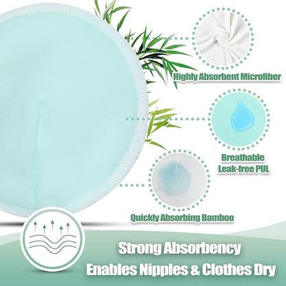 wegreeco Nursing Breast Pads (14 Pack) + Laundry Bag & Travel Storage Bag, 4.7 inch Option - Washable & Reusable Breastfeeding Nursing Pads (Peaceful, Large, Contoured Shape)