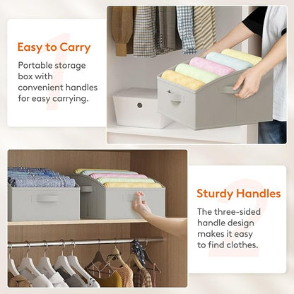 Lifewit Storage Baskets for Shelves, 6 Packs Non-woven Fabric Trapezoid Closet Organizer Bins with Handles, Foldable Clothing Containers Box for Clothes, Toy, Towel, Book, DVD, Hats, Small-Light Grey