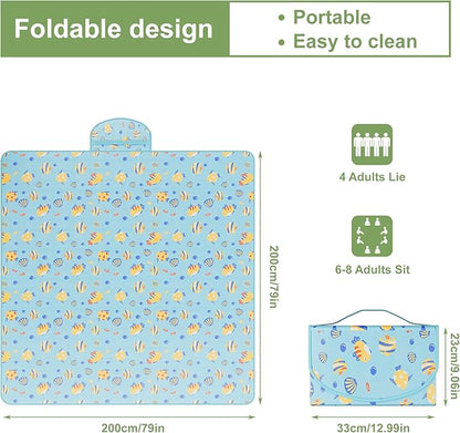 UDEAR Foldable Picnic Blanket,80"x80" Waterproof, Sandproof, Portable with Tote Bag for Beach, Park, Camping, and Travel,Blue