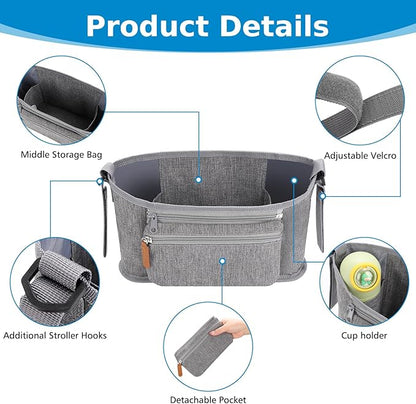 Accmor Universal Stroller Organizer with Detachable Phone Bag, Stroller Bag Caddy Organizer Stroller Accessories for Uppababy, Baby Jogger, Nuna, Doona, Britax Strollers