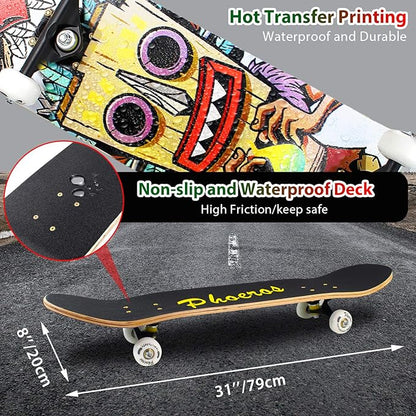 Easy_Way Complete Skateboards- Standard Skateboards for Beginners Kids Boys Girls Teenager- 31''x 8''Canadian Maple Cruiser Pro Skate Board, Skateboards