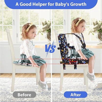 Toddler Booster Seat for Dining Table, Adjustable Safety Buckle Child Booster Seat with Backrest, PU Waterproof Easy Cleaning Portable Booster Cushion (Black)