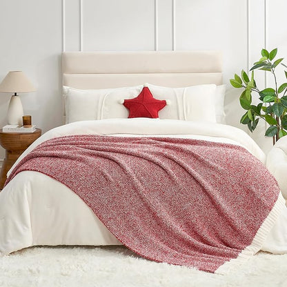 Snuggle Sac Red Throw Blanket for Couch, Super Soft Warm Christmas Red Blankets Cozy Knit Fuzzy Plush Lightweight Throws for Sofa, Bed, Camping, Heather Red, 50x60 inches
