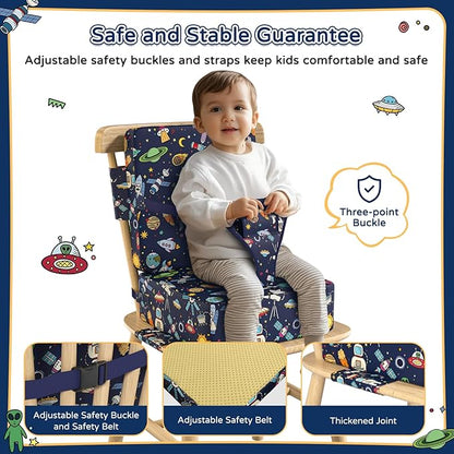Booster Seat for Kitchen Chair with Backrest & 4 Adjustable Straps, Portable TPU Waterproof & Anti-Scratch Toddler Booster Seat for Dining Table, Non-Slip & Removable Booster SEat for Table