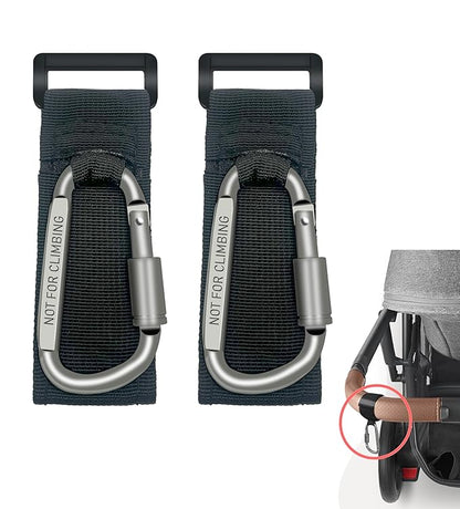 2 Pcs Baby Stroller Hook with Locking Mechanism, Carry 30 lbs per Stroller Carabiner Clip, Adjustable Baby Stroller & Car Seat Hook for Hanging Diaper Bag, Golf, Shopping and Pet Cart