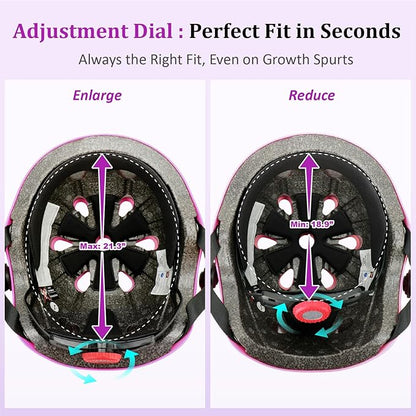KAMUGO Kids Adjustable Helmet, with Sports Protective Gear Set Knee Elbow Wrist Pads for Toddler Age 2-8 Boys Girls, Bike Skateboard Hoverboard Scooter Rollerblading Helmet Set