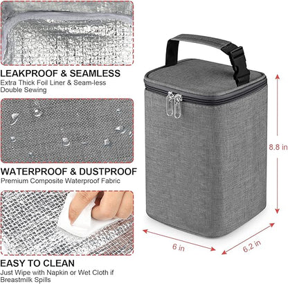 Accmor Breastmilk Cooler Bag with Ice Pack, Baby Bottle Cooler Bags, Insulated Tote Bags On The Go, Fits 4 Large 8oz Bottles, for Nursing Mom Daycare Travel, Grey