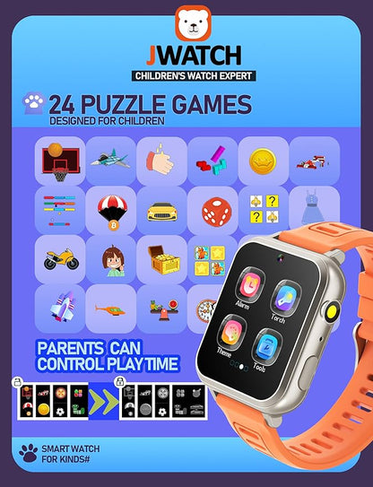 Kids Smart Watch for Boys Girls 6-12 with Pedometer Audio Book Camera Music Player Present Birthday Christmas (Silver Frame Orange)…