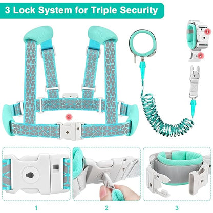 Accmor Toddler Harness Leash, Reflective Kid Harness with Anti Lost Wrist Link, Harness Leash for Toddlers, Child Walking Harness Kids Leash Wristband Belt with Lock for Baby Boys Girls to Outdoor