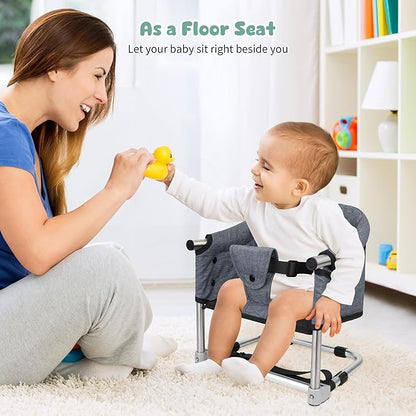 Booster Seat for Dining Table: Portable Toddler Booster Chair with Safety Buckle and Height Adjustable, Foldable Baby Feeding Chair, Kids High Chair Booster Seat for Kitchen Home Travel - Red