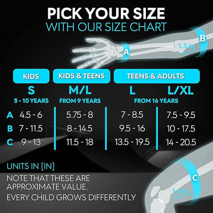 SKATEWIZ Skateboard Pads Protective Gear Set for Kids - Smash - Roller Skate Pads [6pc] - Elbow Pads Roller Derby and Knee Pads Kids Skating with Wrist Guards for Kids and Adults