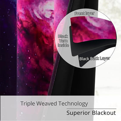 Galaxy Blackout Curtains - Space Design, 100% Blackout, 2 Panels, Each W52×L84, Thermal Insulated Curtains for Bedroom, Noise Reducing & Energy Efficient, Keeping Your Decor Looking Fresh and Vibrant