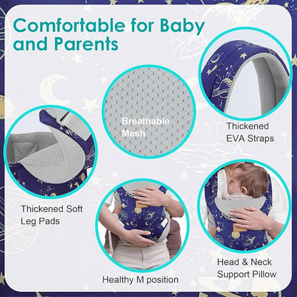 Baby Carrier Newborn to Toddler, Ergonomic Adjustable Toddler Carriers for 7-66 Lbs, Cozy Lightweight Infant Carrier with Neck Support, Baby Holder Carrier with Lumbar Support for Mom Dad
