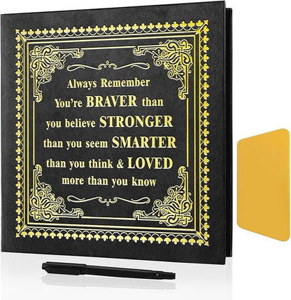 Inspirational Leather Photo Album,Magnetic Self-Stick Page Photo Album,Family Album,Hand Made DIY Albums Holds 3x5, 4x6, 5x7, 6x8 Photos (black-always remember)