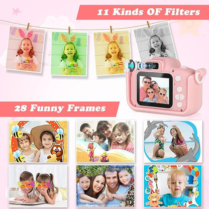 Kids Camera,HD Digital Video Camera with Protective Cover,Childrens Toys for 3 4 5 6 7 8 9 Year Old Boys/Girls,Selfie Camera for Kids,Christmas Birthday Gifts with 32GB SD Card (Unicorn Pink)